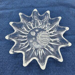 Celestial Crystal Glass Dish Platter HEAVENS GATE Frosted Sun Stars Studio Nova